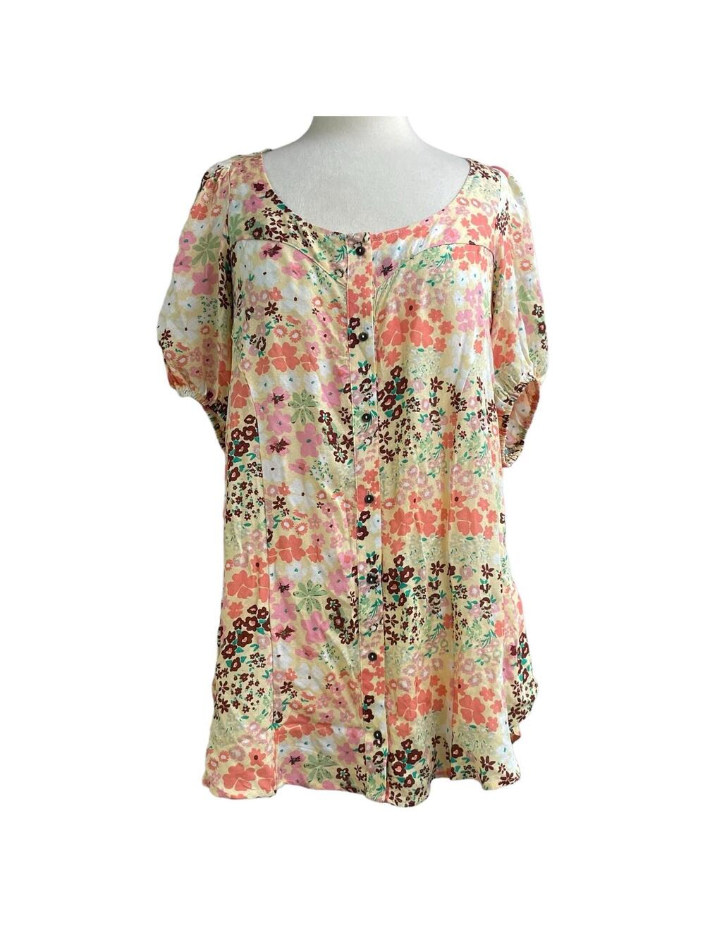 Free People Size M Callie Floral Tunic Top Scoop Neck